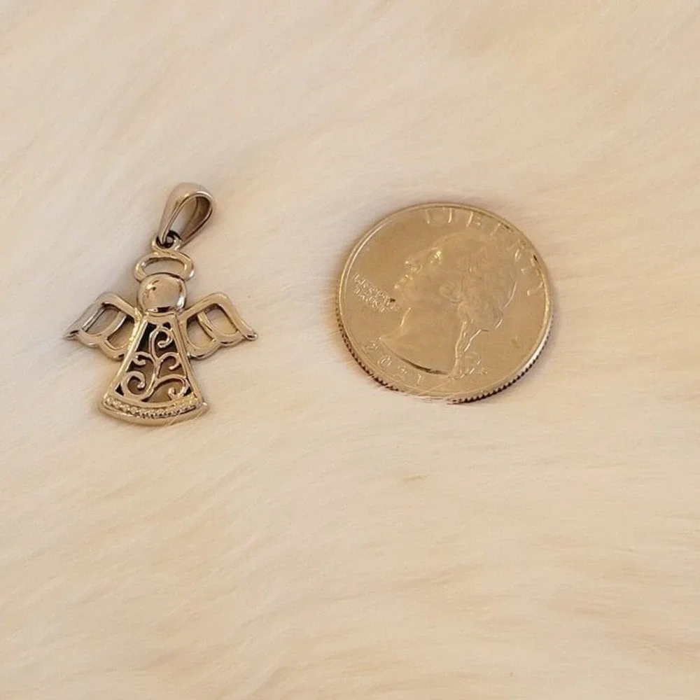 Vintage Hallmark Signed Angel Pendant Stainless Steel Religious Good Luck 11385